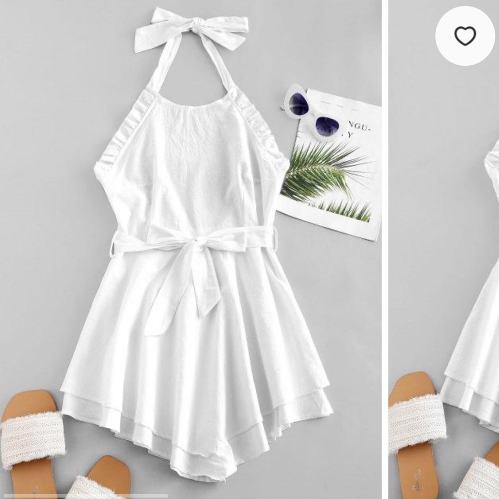 Layered belted open back mini dress